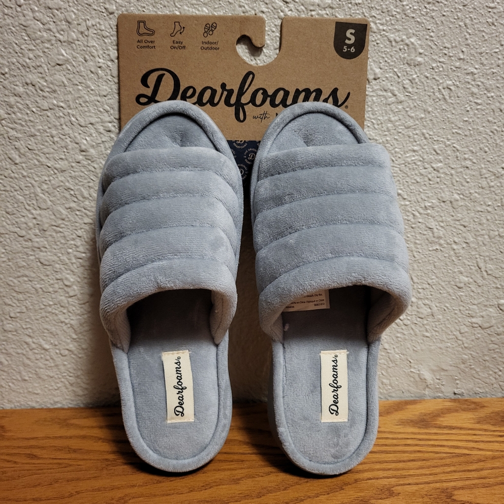 Nwt Dearfoams Sleet Open Toe Slippers Size S (5-6)